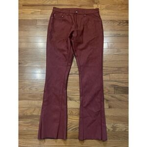 MNML Faux Leather Flare Pants Burgundy Red Womens Size 34 US 4 High Rise Bootcut